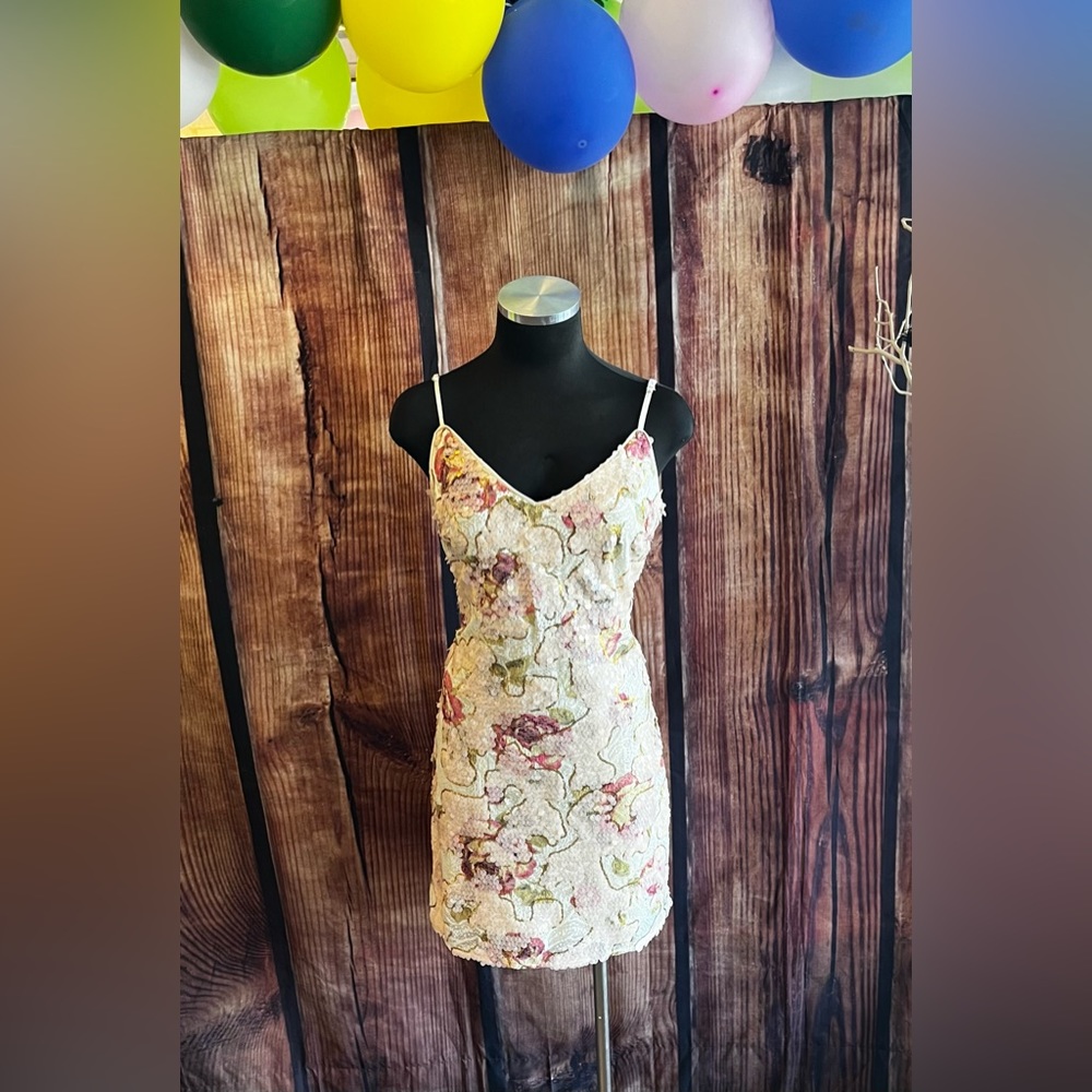Sequin floral mini dress
